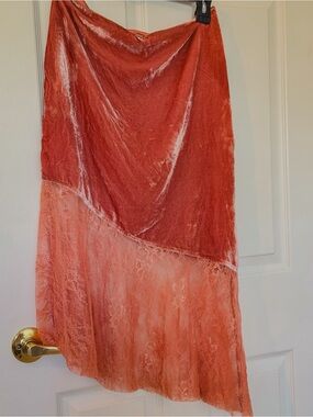 Free People Rust and Coral Asymmetrical Velvet & Lace Skirt